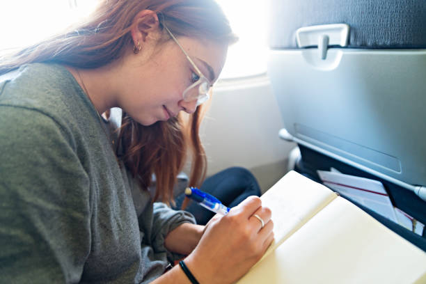 istock Millennial woman travelling alone in plane. 1092832706