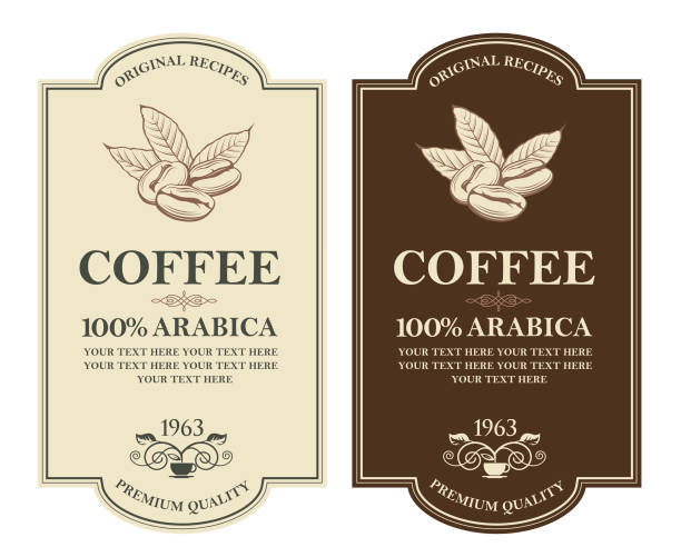 bildbanksillustrationer, clip art samt tecknat material och ikoner med kaffe etiketter set - coffe branch with beans