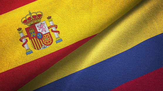Colombia and Spain flag together realtions textile cloth fabric texture