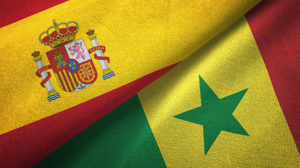 istock Senegal and Spain two flags together realations textile cloth fabric texture 1092845434