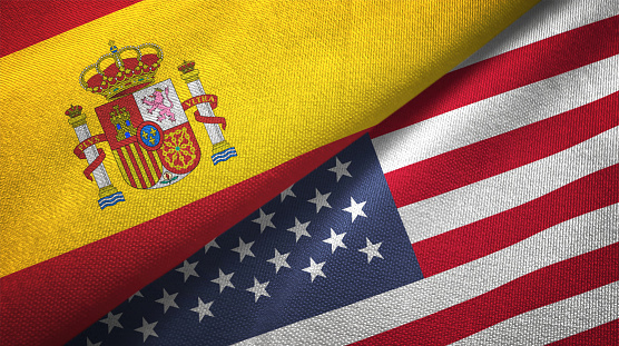 United States and Spain flag together realtions textile cloth fabric texture