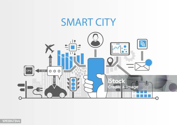 Smart City Concept With Hand Holding Modern Bezel Free Smart Phone Stock Illustration - Download Image Now