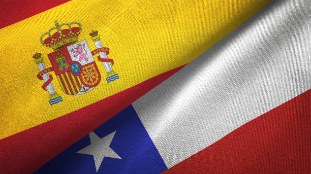 istock Chile and Spain two flags together realations textile cloth fabric texture 1092847594