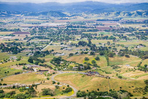 Aerial view of South Valley as seen from Coyote Lake Harvey Bear Ranch County Park, south San Francisco bay, California