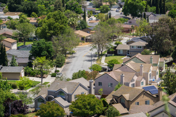 사우스 샌 프란 시스 코 베이, 캘리포니아 산호세에 주택가의 항공 보기 - residential district san francisco county house city 뉴스 사진 이미지