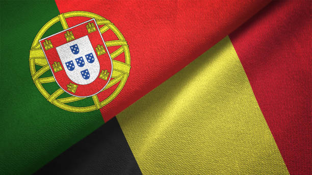 istock Belgium and Portugal two flags together realations textile cloth fabric texture 1092849360
