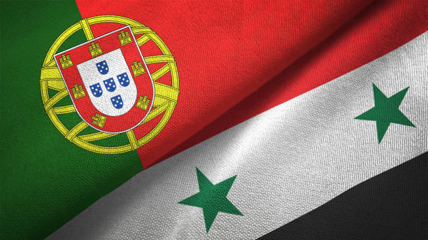la syrie syrie portugal deux drapeaux realations ensemble textile tissu tissu texture et - portuguese culture portugal flag coat of arms photos et images de collection