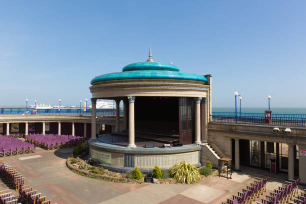 Eastbourne bandstand in the beautiful spring weather, Eastbourne, East Sussex, on Sunday 22nd April 2018 Eastbourne bandstand prepared and ready for the next performance in the beautiful spring weather, Eastbourne, East Sussex, on Sunday 22nd April 2018 22nd april stock pictures, royalty-free photos & images