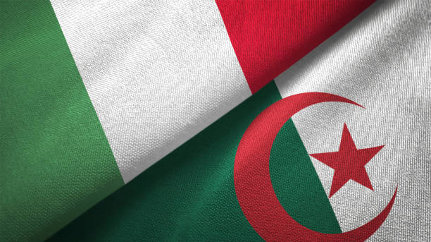 istock Algeria and Italy two flags together textile cloth fabric texture 1092858606