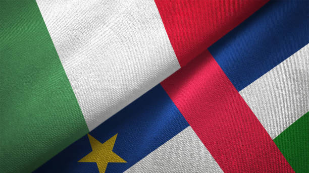istock Central African Republic and Italy two flags together textile cloth fabric texture 1092859120