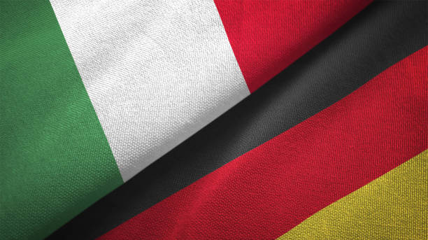 Germany and Italy two flags together textile cloth fabric texture