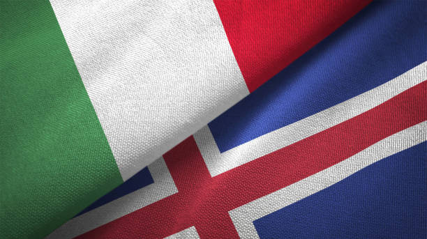 istock Iceland and Italy two flags together textile cloth fabric texture 1092859560