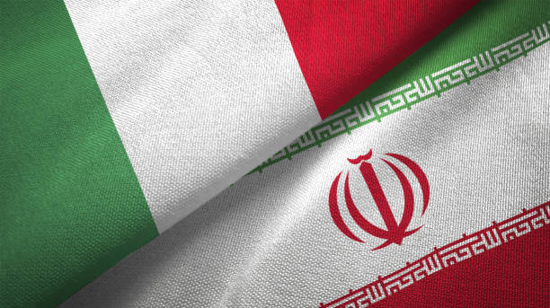 istock Iran and Italy two flags together textile cloth fabric texture 1092859642