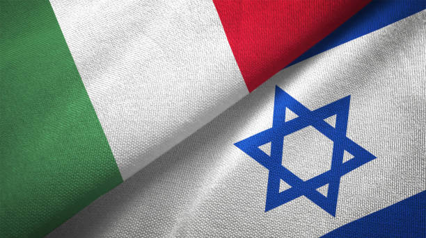 istock Israel and Italy two flags together textile cloth fabric texture 1092860092