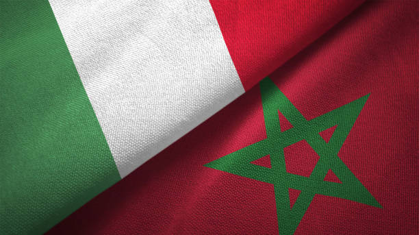 istock Morocco and Italy two flags together textile cloth fabric texture 1092860290