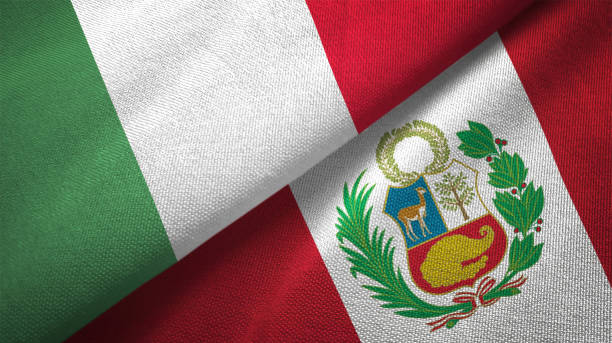 istock Peru and Italy two flags together textile cloth fabric texture 1092860496