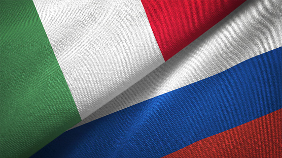 Russia and Italy flag together realtions textile cloth fabric texture
