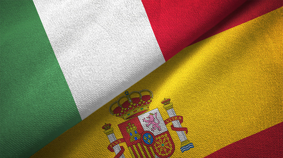 Spain and Italy flag together realtions textile cloth fabric texture
