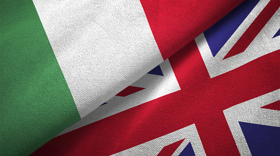 United Kingdom and Italy flag together realtions textile cloth fabric texture