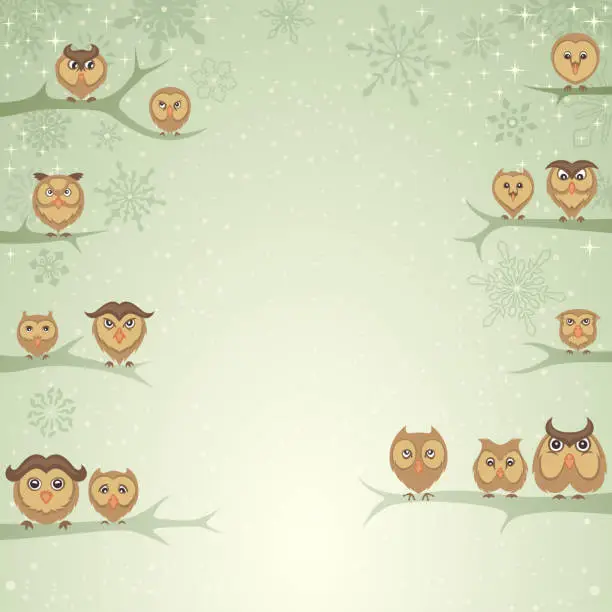 Vector illustration of Winter Owls