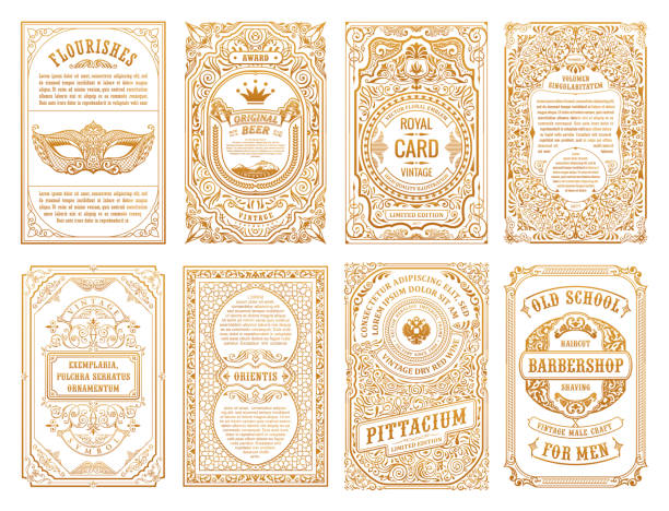 빈티지 레트로 카드를 설정합니다. 템플릿 카드 인사말 결혼식 초대장입니다. 선 서 예 프레임 - 빅토리아 스타일 stock illustrations