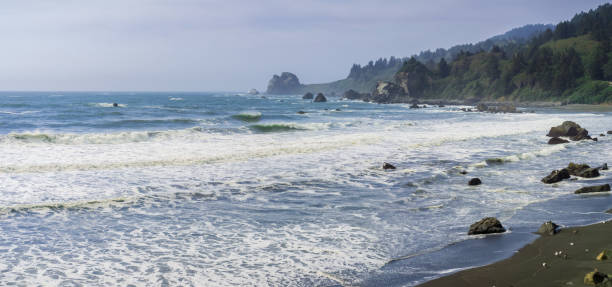 istock Dramatic landscape of the Pacific Ocean Coast during high tide and strong surf, False Klamath Cove, California 1092904062