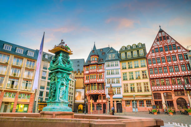 Frankfurt Old town square romerberg at twilight Frankfurt Old town square romerberg at twilight in  Germany. frankfurt stock pictures, royalty-free photos & images
