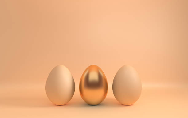 istock Pastel beige and golden easter eggs on beige background. 3d render, digitally generated template. Happy Easter big hunt or sale banner 1092912782