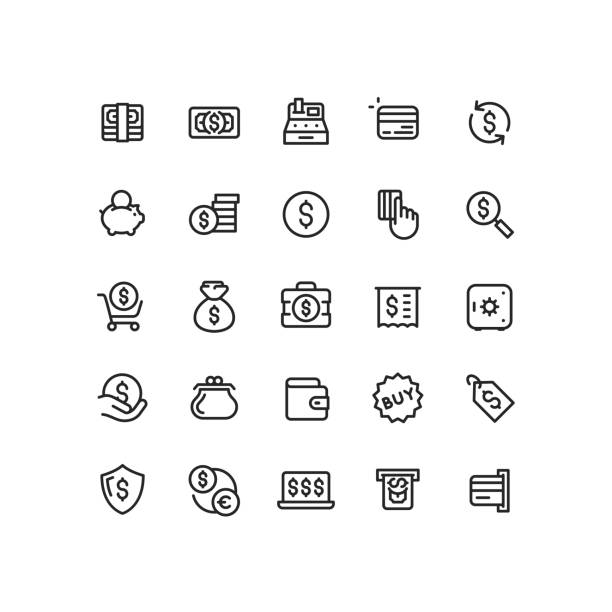 Money & Finance Line Icons Set of money and finance thin line vector icons. price tag stock illustrations