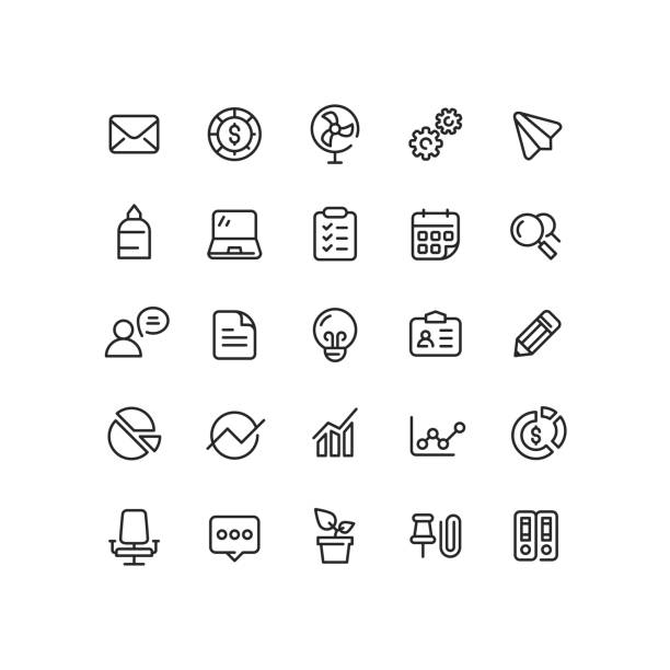 Office & Business Outline Icons Set of office and business outline vector icons. coin outline stock illustrations