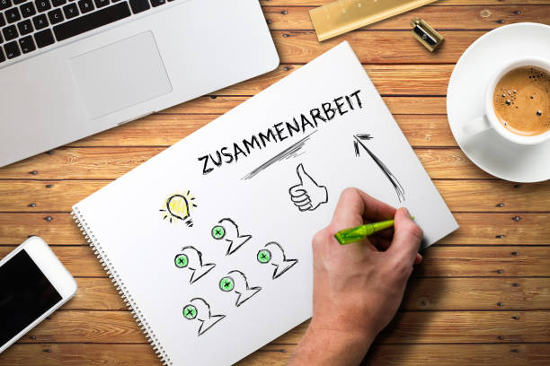 istock hand writing idea concepts on a college block with the German word 