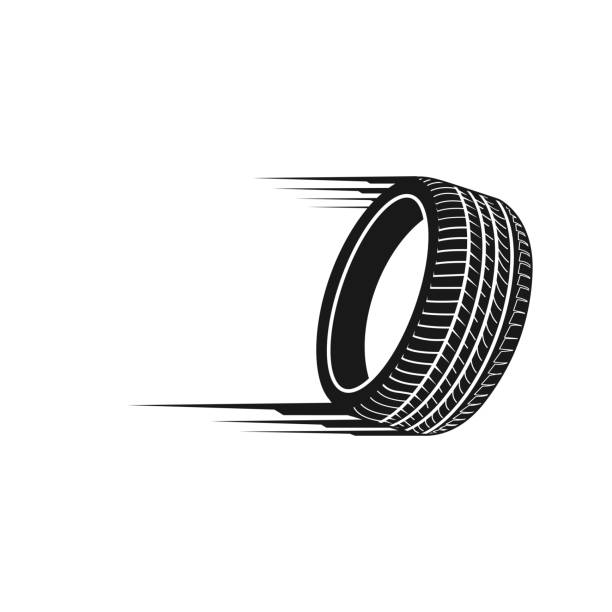 블랙 색상 로고 컨셉 디자인 서식 파일에 그림 빠른 타이어 - 타이어 stock illustrations