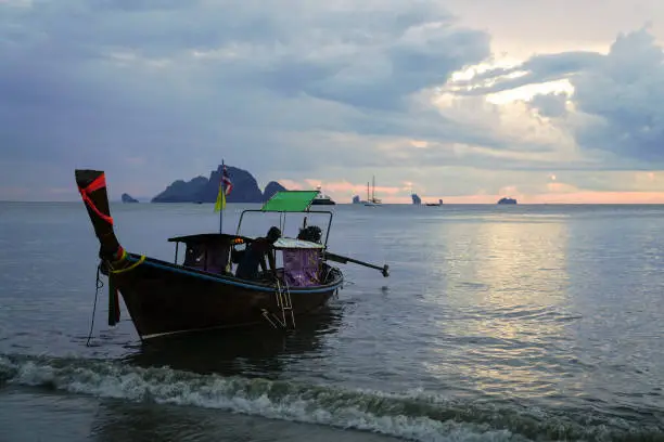 Beautiful sunset at Aonang beach at Krabi, Thailand