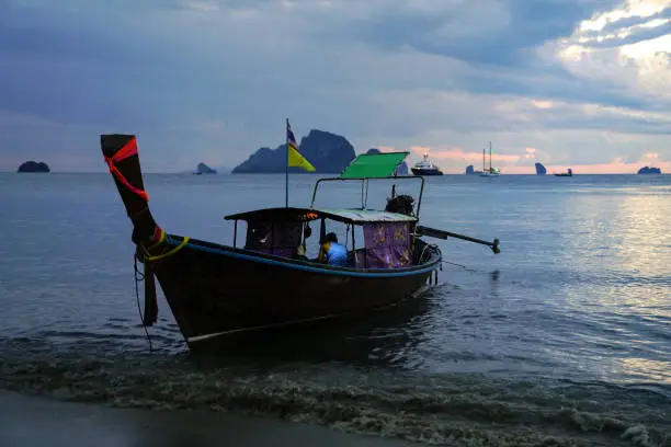 Beautiful sunset at Aonang beach at Krabi, Thailand