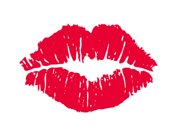 weibliche rote lippenstift kuss. - küssen stock-grafiken, -clipart, -cartoons und -symbole
