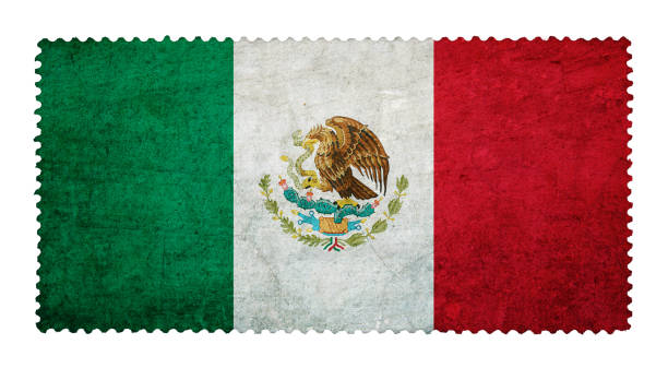 istock Flag of Mexico on grunge postage stamp background isolated 1093006984