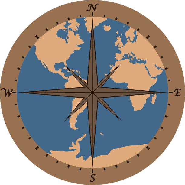 illustrations, cliparts, dessins animés et icônes de carte du monde avec les points cardinaux. illustration de couleur - map compass old globe