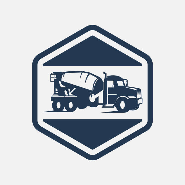 ilustrações, clipart, desenhos animados e ícones de logotipo conceito concreto caminhão linha ícone hexágono - misturador de cimento