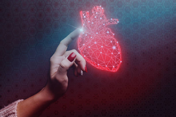 istock Woman forefinger touches red heart innovative technologies. Nebula dust  in infinite space. Mixed media. 1093032986