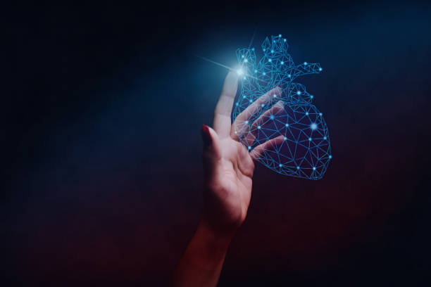 istock Human forefinger touches blue heart innovative technologies. Nebula dust  in infinite space. Mixed media. 1093041578