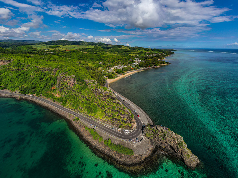 Road passing through a rock in Mauritius island