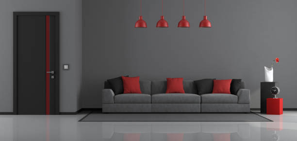 istock Gray, black and red modern living room 1093071826