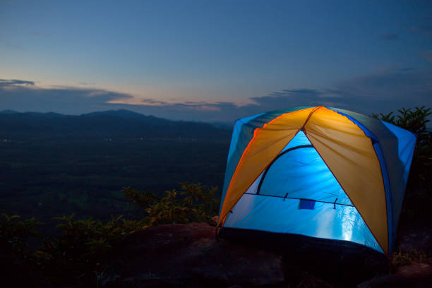 istock Aerial view tent camping and is lighting 1093075672