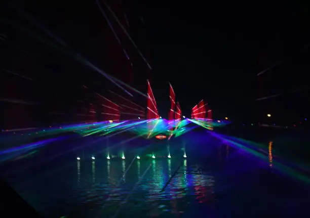 Colorful lasershow at the ring canal Zuidplaspolder during the Vlootschouw event in Nieuwerkerk aan den IJssel.