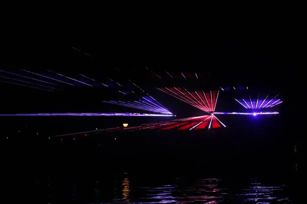 Colorful lasershow at the ring canal Zuidplaspolder during the Vlootschouw event in Nieuwerkerk aan den IJssel.