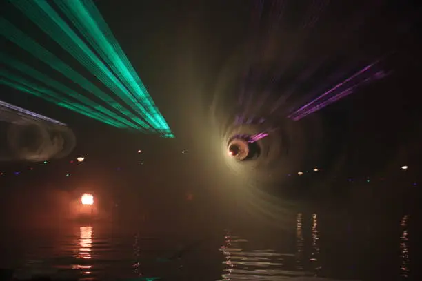 Colorful lasershow at the ring canal Zuidplaspolder during the Vlootschouw event in Nieuwerkerk aan den IJssel.