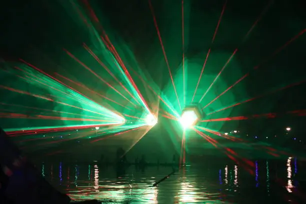 Colorful lasershow at the ring canal Zuidplaspolder during the Vlootschouw event in Nieuwerkerk aan den IJssel.