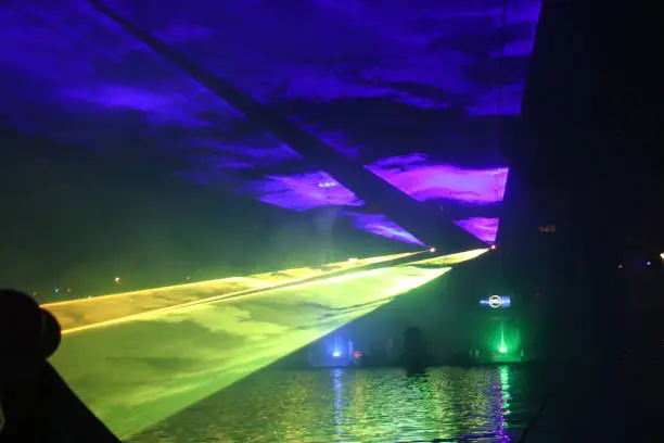 Colorful lasershow at the ring canal Zuidplaspolder during the Vlootschouw event in Nieuwerkerk aan den IJssel.