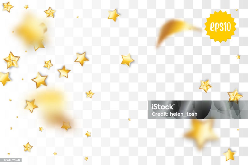 Golden holiday star confetti random falling Random falling golden star glitter transparent sparkle background. Christmas banner, New Year greeting, invitation, postcard. Shimmer vector illustration. Abstract stock vector