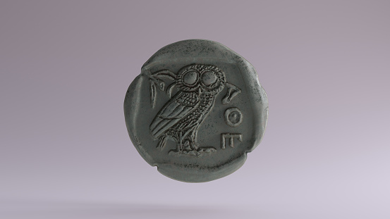Old Antique Bronze Athena Coin 3d illustration